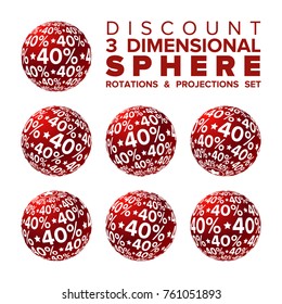Vector 3d Christmas red and white 40 percent discount ball rotations and projections set