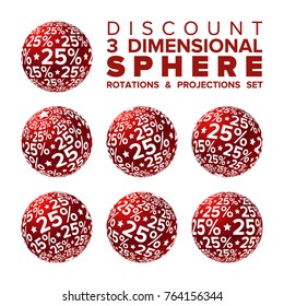 Vector 3d Christmas red and white 25% discount ball rotations and projections set