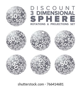 Vector 3d Christmas silver and white 50% discount ball rotations and projections set