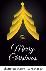Vector 3D christmas tree from ribbons with merry christmas text