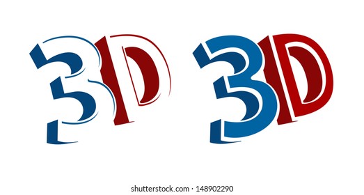 Señal de cine vectorial 3D en colores azul y rojo 