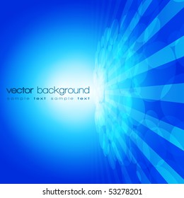 Vector 3D circle and perspective lines on the blue background with text