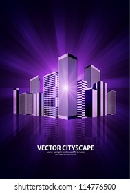 Vector 3d cityscape on purple background