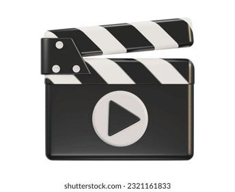 Vector 3d clapperboard with play button on video icon in vector illustration 3d rendering