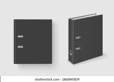 Vector 3d schloss realistisch schwarze Bürohacker mit Metallrahmen für A4-Papierbogen, Nahaufnahme einzeln auf weißem Hintergrund. 4cm, 5cm. Design-Vorlage, Nach-oben, nach vorn, Seite, nach hinten