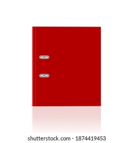 Vector 3d Closed Realistic Closed Red Blank Office Binder Cover with Metal Rings for A4 Paper Closeup Isolated on White Background with Reflection. 4cm, 5cm. Design Template, Mockup, Front View