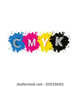 Vector - 3d CMYK letters with paint splash background, Symbol, Vector illustration