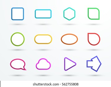Vector 3d Color Text Box Frames Different Shapes Set of 12