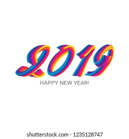 Vector 3d colorful brushstroke. 2019 New Year. Colorful Fluid With Stroke. New year illustration
