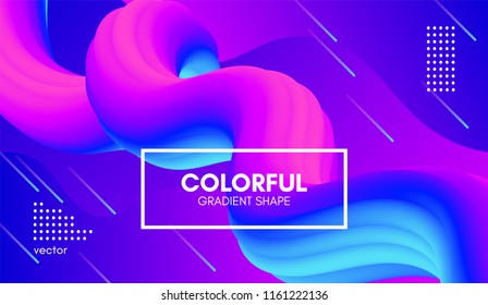 Vector 3d Colorful Fluid Shapes. Abstract Background with Vibrant Gradient. Modern Color Wave Fluid Poster for Flyer, Banner, Brochure, Business Presentation. Bright Wavy Template with Fluid Liquid.