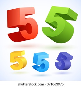 Vector 3D colorful numbers. Number 5
