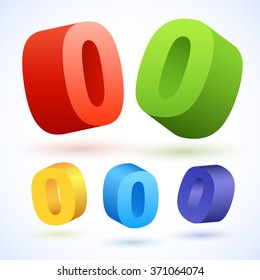 Vector 3D colorful numbers. Number 0