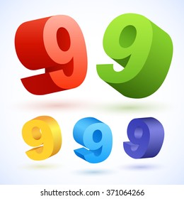 Vector 3D colorful numbers. Number 9