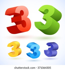 Vector 3D colorful numbers. Number 3