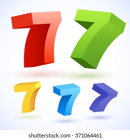 Vector 3D colorful numbers. Number 7