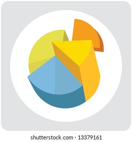 Vector 3d colorful pie chart, each section is on raised and are separated in group.