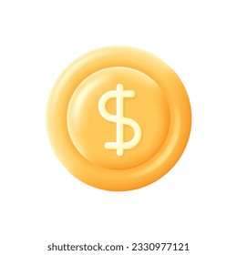 Vector 3d concept dollar icon money finance investment dollar coin full editable cartoon minimal style on white background