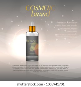 Vector 3D cosmetic illustration on a soft light background with flare effects. Beauty realistic cosmetic product design template