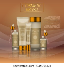 Vector 3D cosmetic illustration on a soft light waves background . Beauty realistic cosmetic product design template