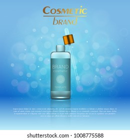 Vector 3D cosmetic illustration on a soft light blurred background with bokeh. Beauty realistic cosmetic product design template
