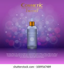 Vector 3D cosmetic illustration on a soft light blurred background with bokeh. Beauty realistic cosmetic product design template