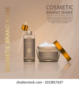 Vector 3D cosmetic illustration on a soft light waves background . Beauty realistic cosmetic product design template
