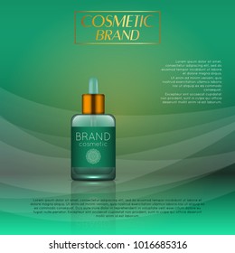 Vector 3D cosmetic illustration on a soft light waves background . Beauty realistic cosmetic product design template