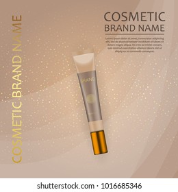 Vector 3D cosmetic illustration on a soft light waves background . Beauty realistic cosmetic product design template