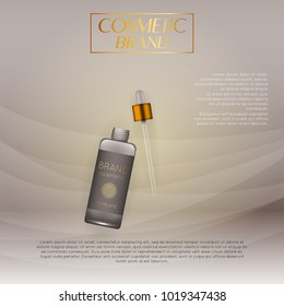 Vector 3D cosmetic illustration on a soft light waves background . Beauty realistic cosmetic product design template
