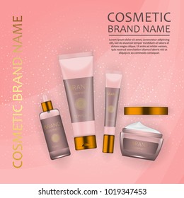 Vector 3D cosmetic illustration on a soft light waves background . Beauty realistic cosmetic product design template