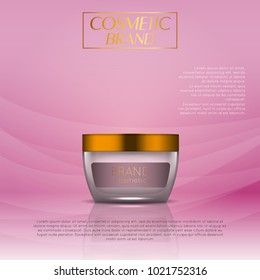 Vector 3D cosmetic illustration on a soft light waves background . Beauty realistic cosmetic product design template