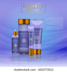 Vector 3D cosmetic illustration on a soft light waves background . Beauty realistic cosmetic product design template