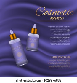 Vector 3D cosmetic illustration on a soft silk background. Beauty realistic cosmetic product design template