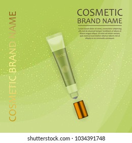 Vector 3D cosmetic illustration on a soft light waves background . Beauty realistic cosmetic product design template