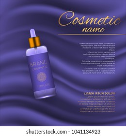 Vector 3D cosmetic illustration on a soft silk background. Beauty realistic cosmetic product design template