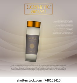 Vector 3D cosmetic illustration on a soft light waves background . Beauty realistic cosmetic product design template
