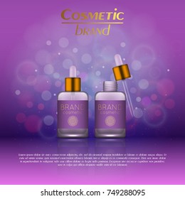 Vector 3D cosmetic illustration on a soft light blurred background with bokeh. Beauty realistic cosmetic product design template