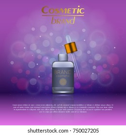 Vector 3D cosmetic illustration on a soft light blurred background with bokeh. Beauty realistic cosmetic product design template