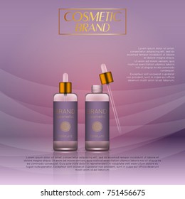Vector 3D cosmetic illustration on a soft light waves background . Beauty realistic cosmetic product design template