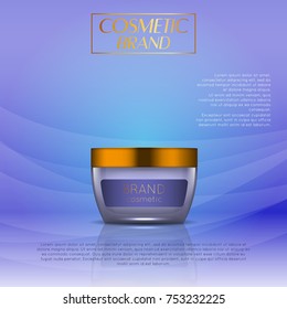 Vector 3D cosmetic illustration on a soft light waves background . Beauty realistic cosmetic product design template