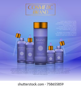 Vector 3D cosmetic illustration on a soft light waves background . Beauty realistic cosmetic product design template