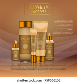Vector 3D cosmetic illustration on a soft light waves background . Beauty realistic cosmetic product design template