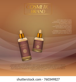 Vector 3D cosmetic illustration on a soft light waves background . Beauty realistic cosmetic product design template