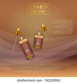 Vector 3D cosmetic illustration on a soft light waves background . Beauty realistic cosmetic product design template