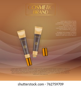 Vector 3D cosmetic illustration on a soft light waves background . Beauty realistic cosmetic product design template