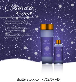 Vector 3D cosmetic illustration on a soft light background with flare effects. Beauty realistic cosmetic product design template.