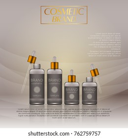 Vector 3D cosmetic illustration on a soft light waves background . Beauty realistic cosmetic product design template