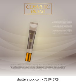 Vector 3D cosmetic illustration on a soft light waves background . Beauty realistic cosmetic product design template