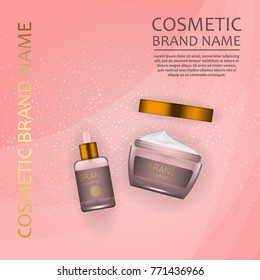 Vector 3D cosmetic illustration on a soft light waves background . Beauty realistic cosmetic product design template