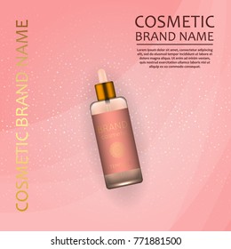 Vector 3D cosmetic illustration on a soft light waves background . Beauty realistic cosmetic product design template